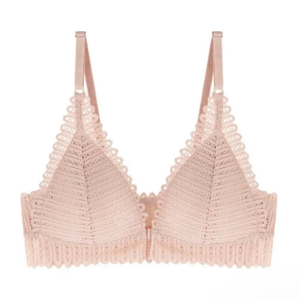 3 Biege Front Close Lace Push Up Wireless Bras